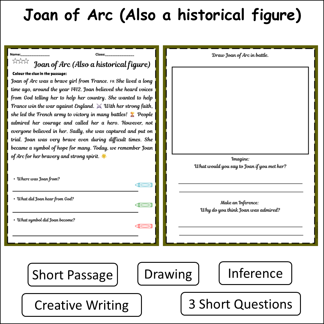 Joan of Arc (Also a historical figure) | Short Reading Comprehension Creative Worksheet