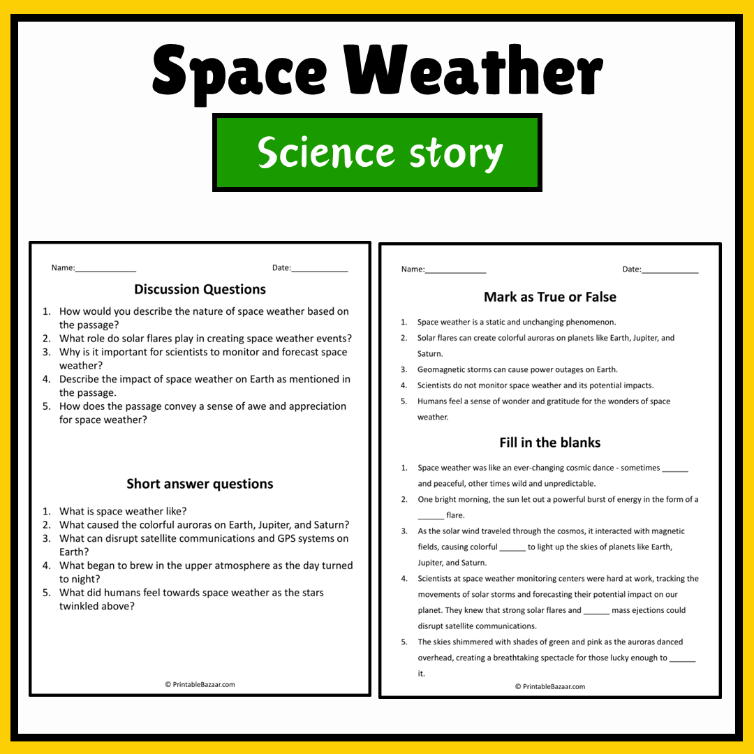 Space Weather | Science Story Reading Comprehension Activity