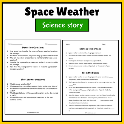 Space Weather | Science Story Reading Comprehension Activity