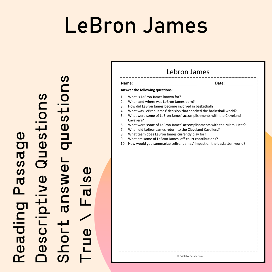LeBron James | Reading Comprehension Passage Printable Activity