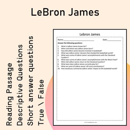 LeBron James | Reading Comprehension Passage Printable Activity