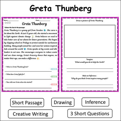 Greta Thunberg | Short Reading Comprehension Creative Worksheet