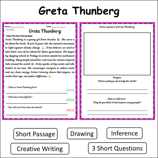 Greta Thunberg | Short Reading Comprehension Creative Worksheet