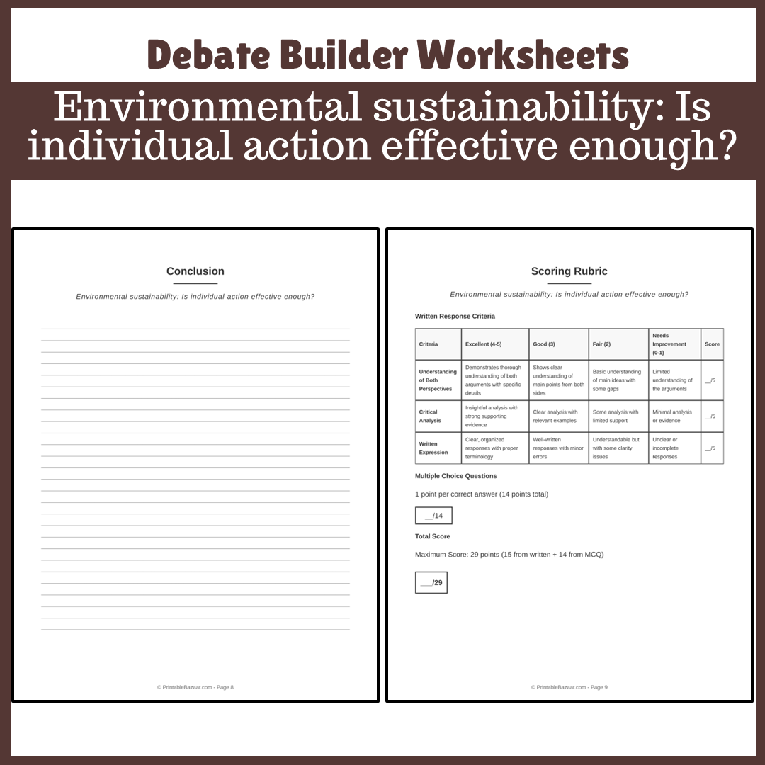 Environmental sustainability: Is individual action effective enough? | Favour and Against Worksheet Printable Activity