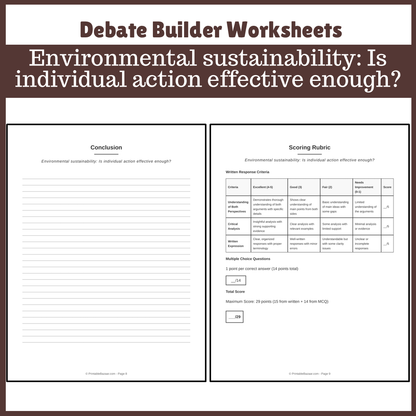 Environmental sustainability: Is individual action effective enough? | Favour and Against Worksheet Printable Activity