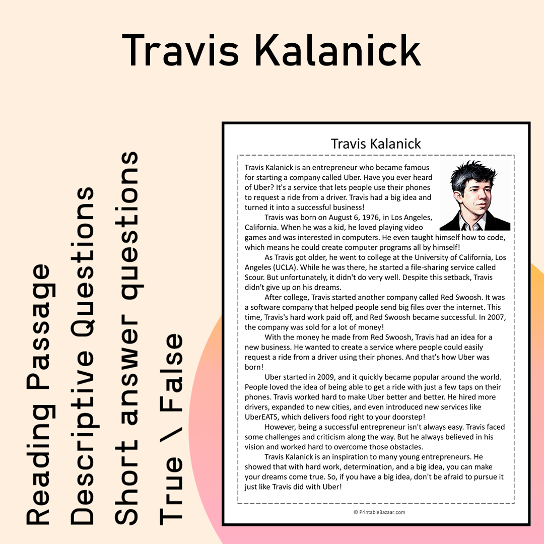 Travis Kalanick | Reading Comprehension Passage Printable Activity