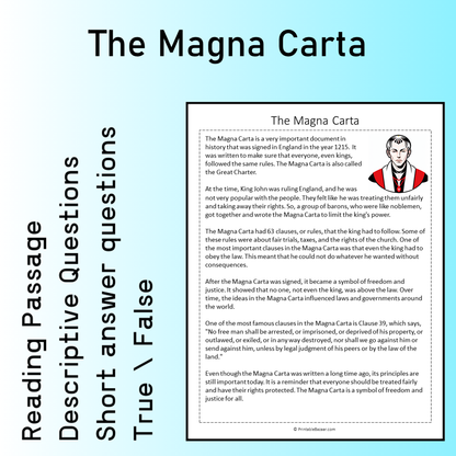 The Magna Carta | Reading Comprehension Passage Printable Worksheet