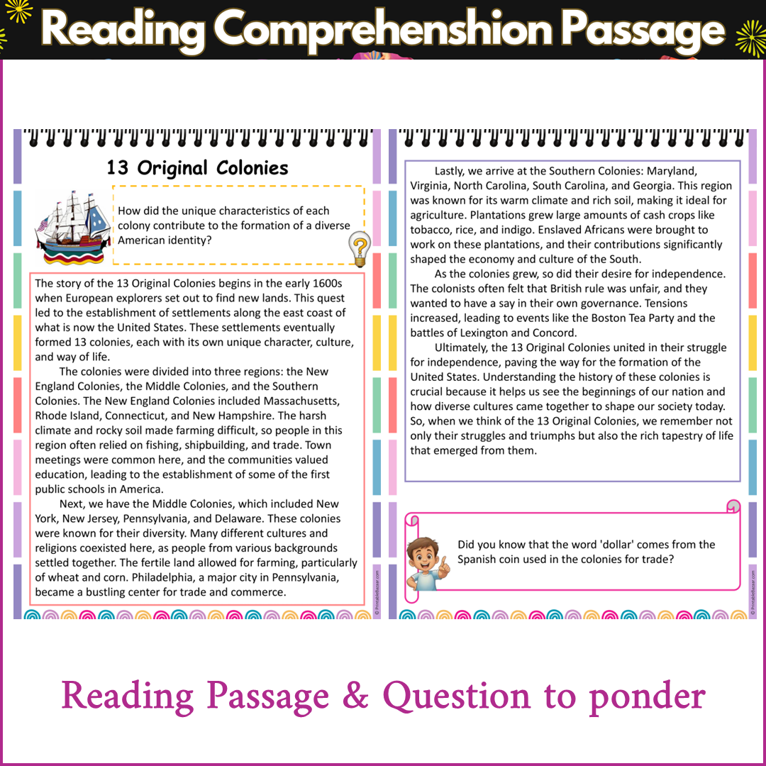 13 Original Colonies | Reading Comprehension Passage and Questions