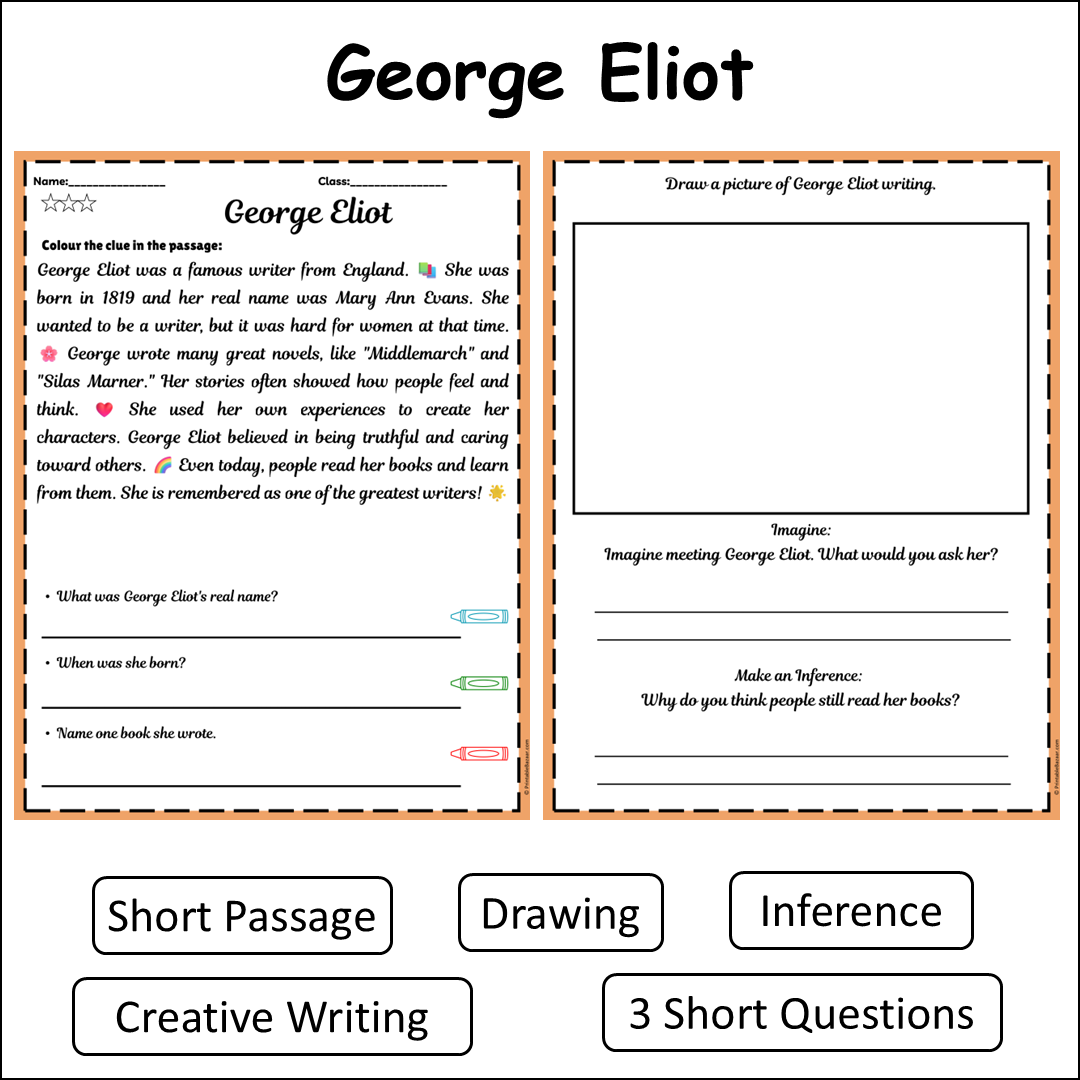 George Eliot | Short Reading Comprehension Creative Worksheet