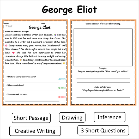 George Eliot | Short Reading Comprehension Creative Worksheet