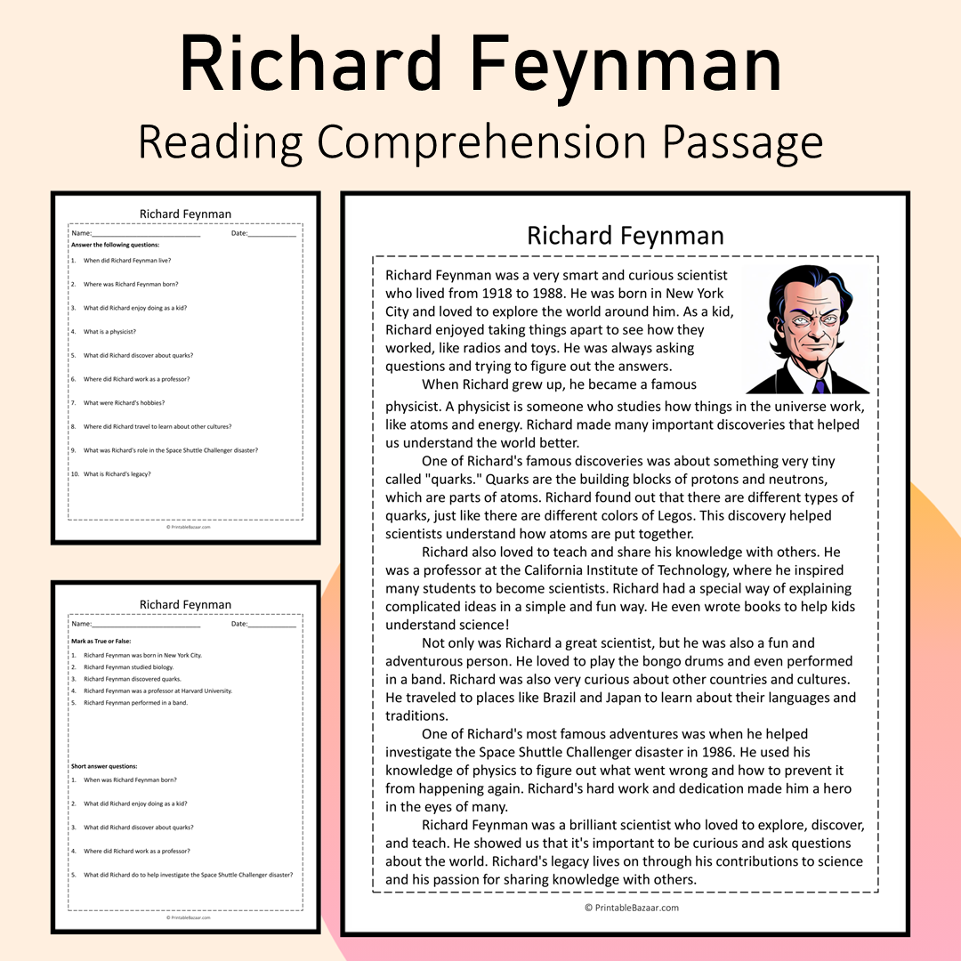 Richard Feynman | Reading Comprehension Passage Printable Activity
