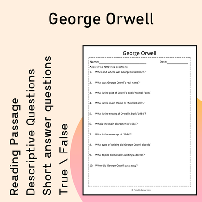 George Orwell | Reading Comprehension Passage Printable Activity