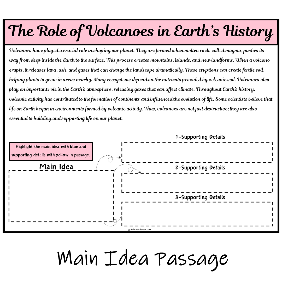 The Role of Volcanoes in Earth’s History | Main Idea and Supporting Details Reading Passage and Questions