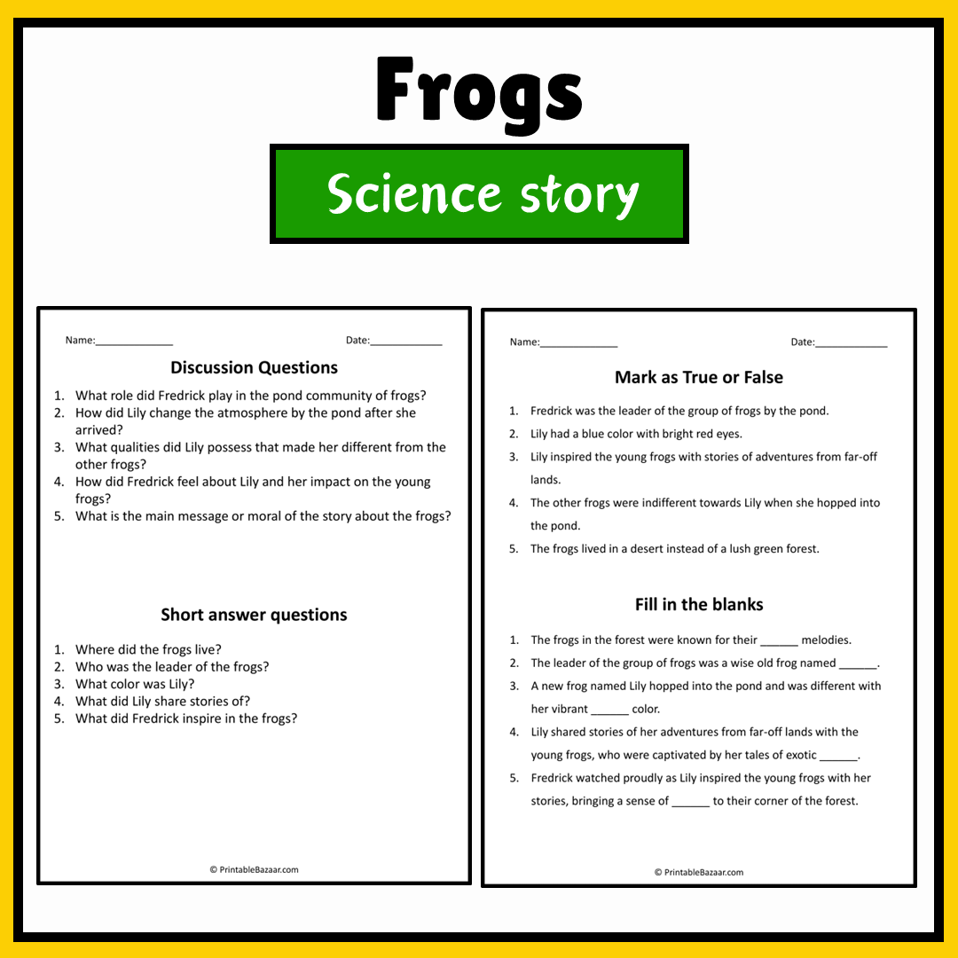 Frogs | Science Story Reading Comprehension Activity