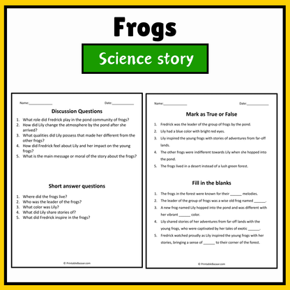 Frogs | Science Story Reading Comprehension Activity