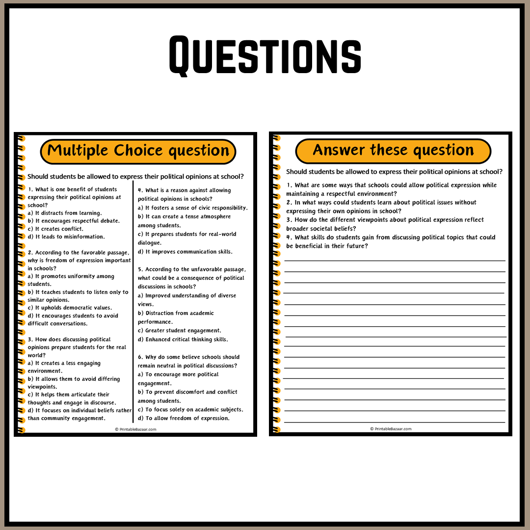 Should students be allowed to express their political opinions at school? | Debate Case Study Worksheet