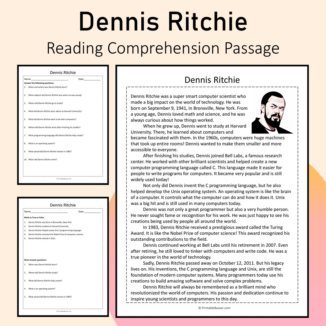 Dennis Ritchie | Reading Comprehension Passage Printable Activity