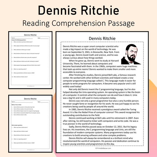 Dennis Ritchie | Reading Comprehension Passage Printable Activity