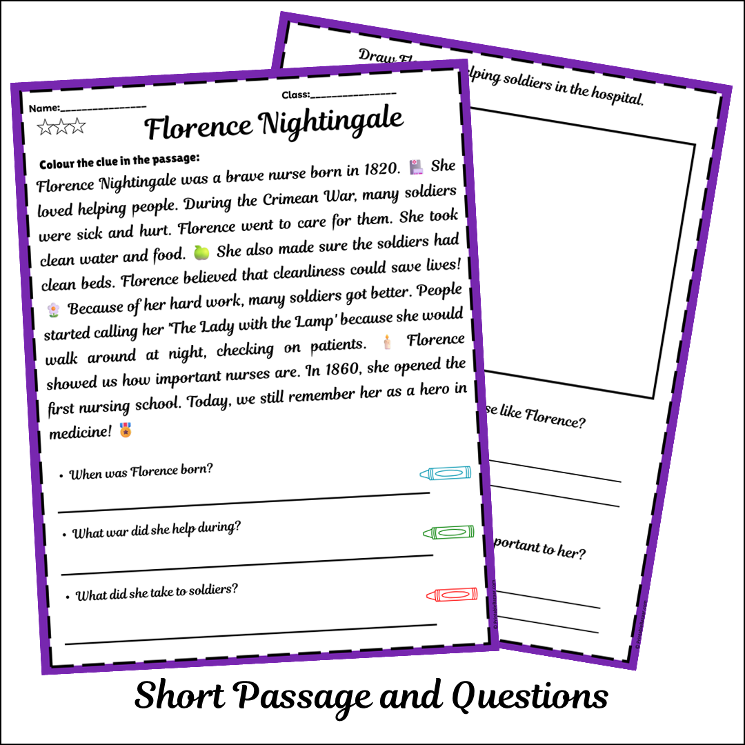 Florence Nightingale | Short Reading Comprehension Creative Worksheet