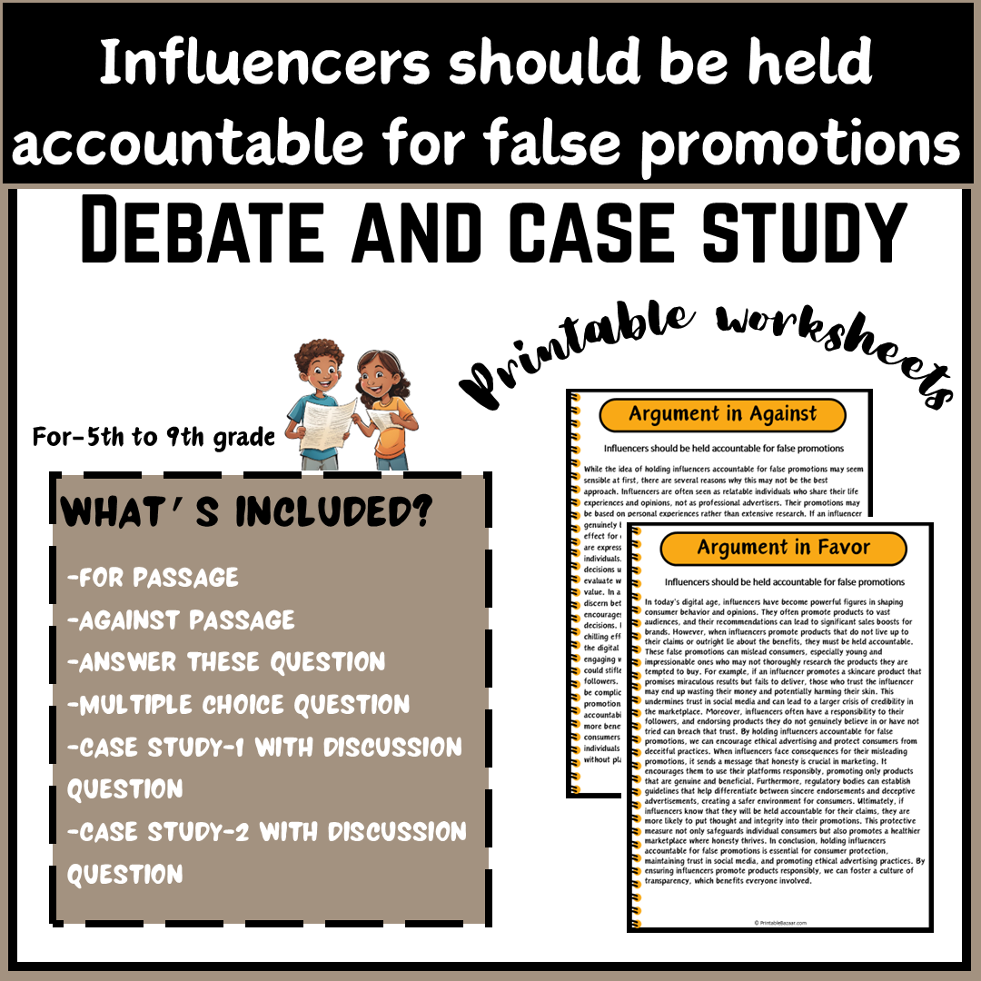 Influencers should be held accountable for false promotions | Debate Case Study Worksheet