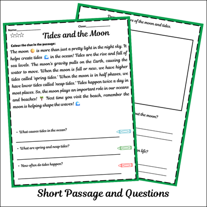 Tides and the Moon | Short Reading Comprehension Creative Worksheet