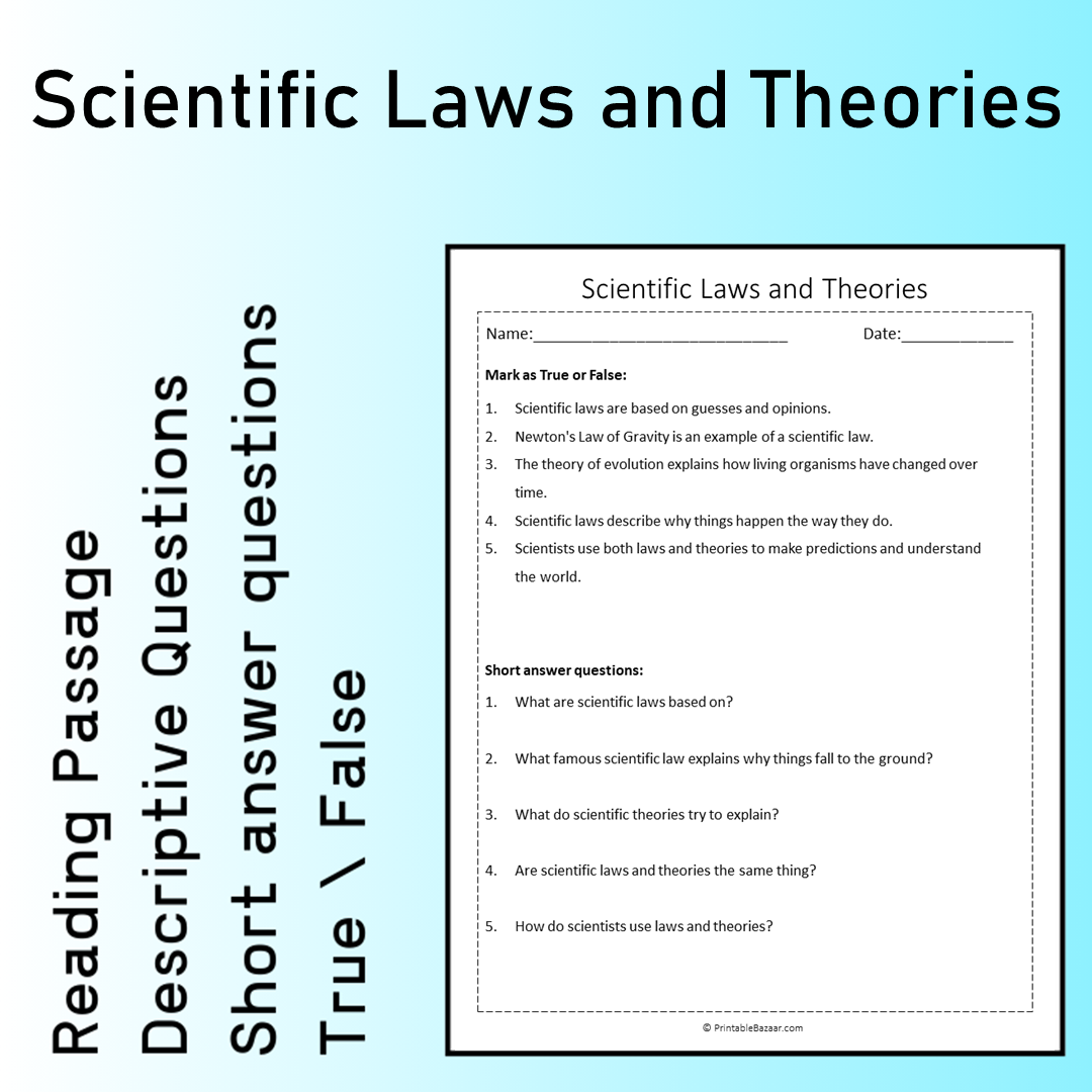 Scientific Laws and Theories | Reading Comprehension Passage Printable Worksheet