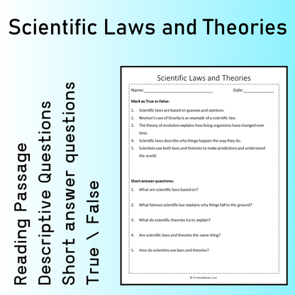 Scientific Laws and Theories | Reading Comprehension Passage Printable Worksheet