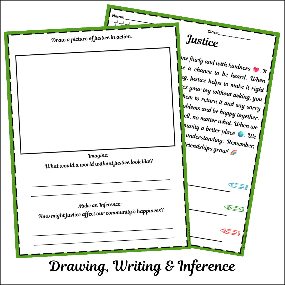Justice | Short Reading Comprehension Creative Worksheet
