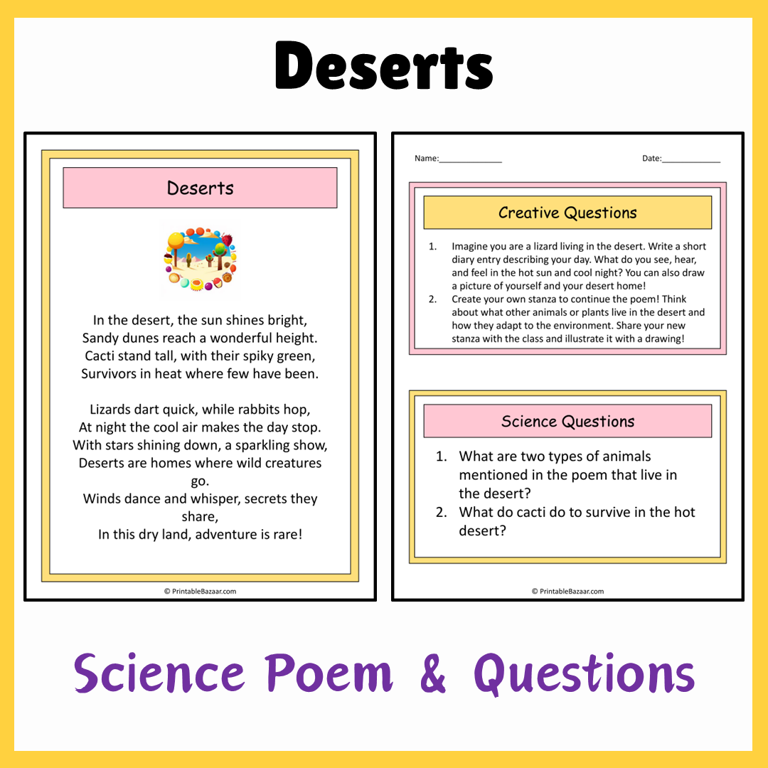 Deserts | Science Poem Reading Comprehension Activity