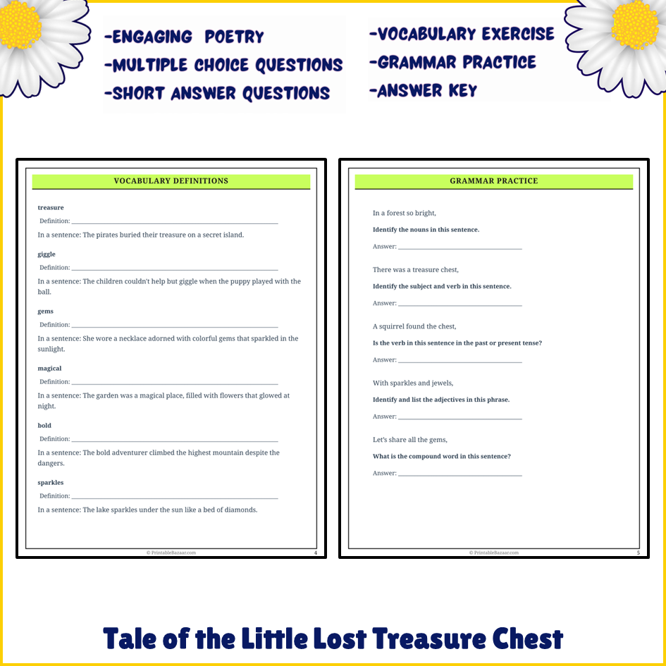 Tale of the Little Lost Treasure Chest | Poem Grammar Worksheet Printable Activity