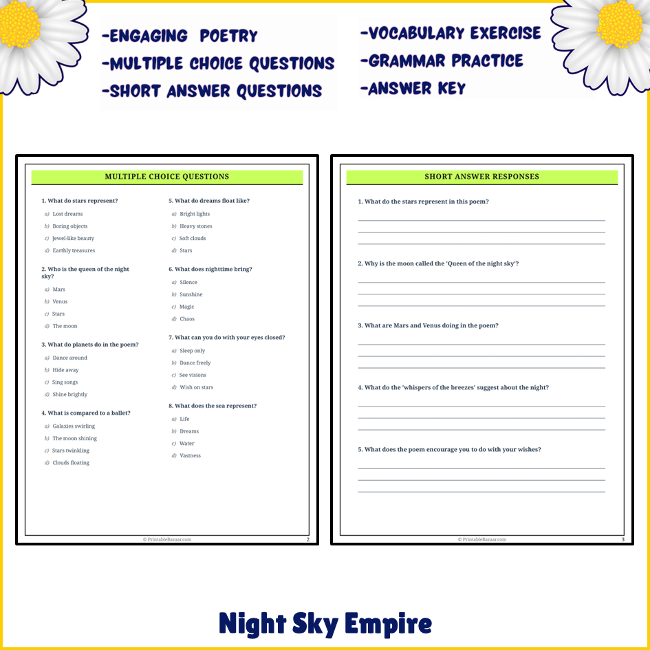 Night Sky Empire | Poem Grammar Worksheet Printable Activity