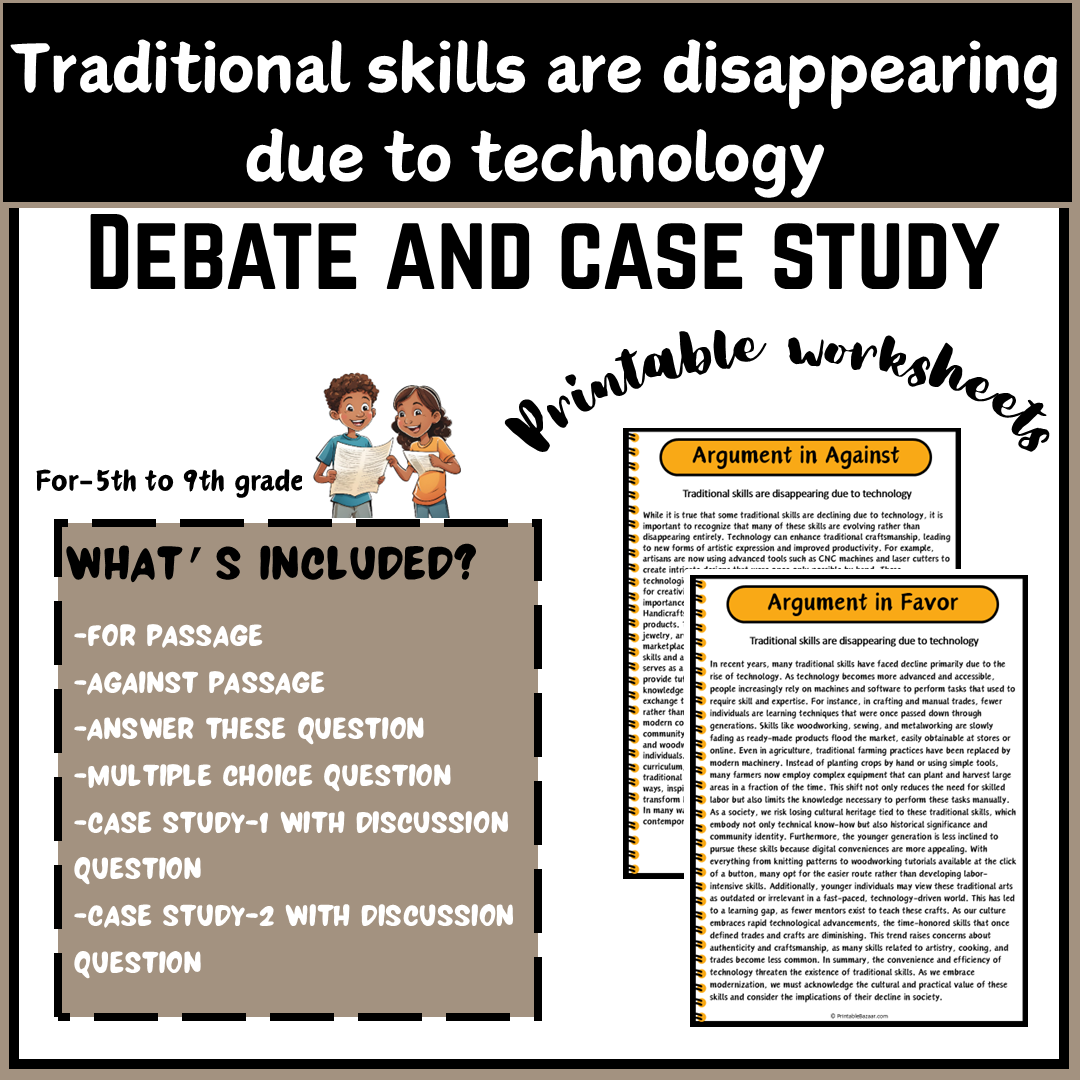 Traditional skills are disappearing due to technology | Debate Case Study Worksheet