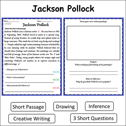 Jackson Pollock | Short Reading Comprehension Creative Worksheet
