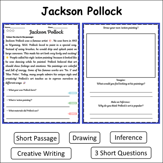 Jackson Pollock | Short Reading Comprehension Creative Worksheet