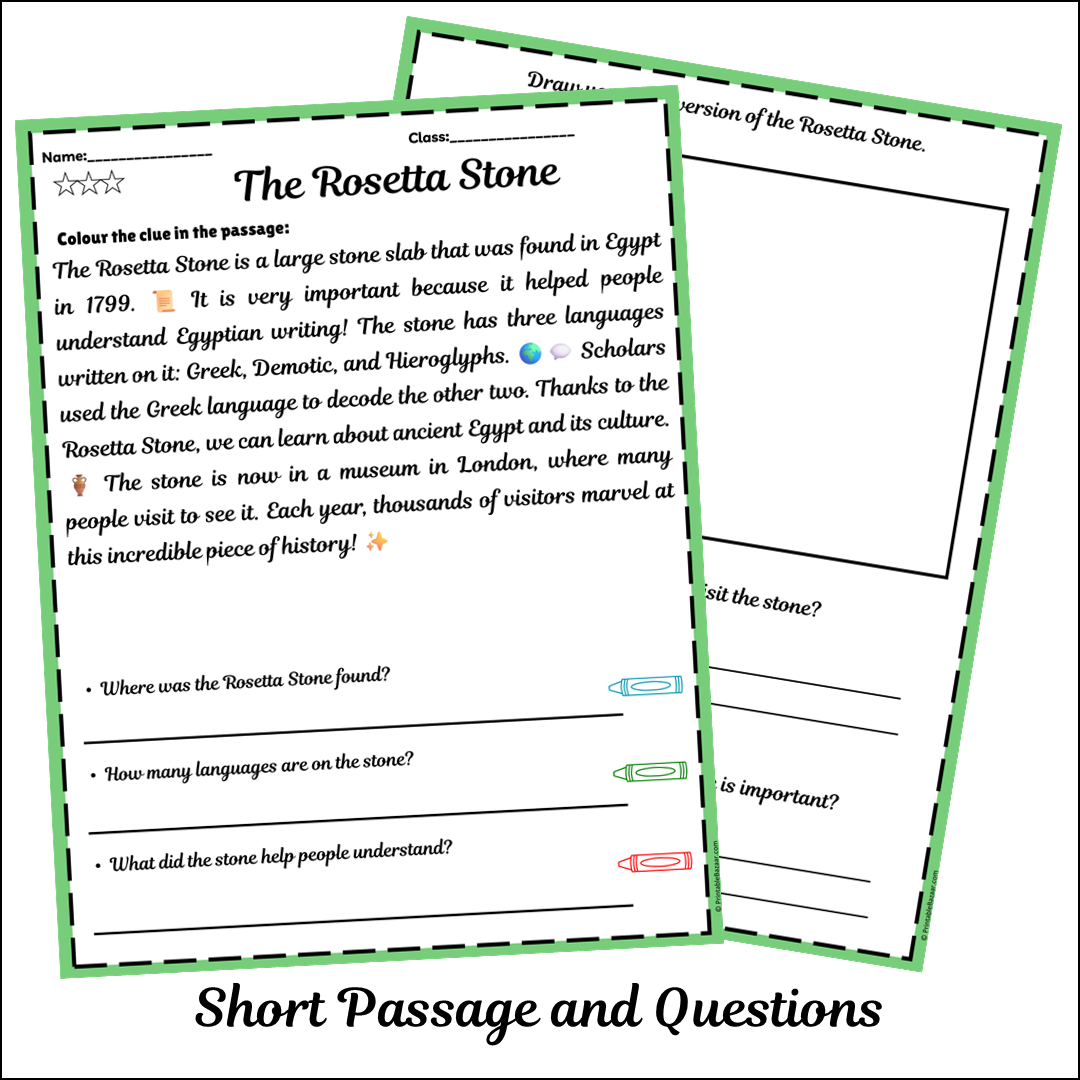 The Rosetta Stone | Short Reading Comprehension Creative Worksheet