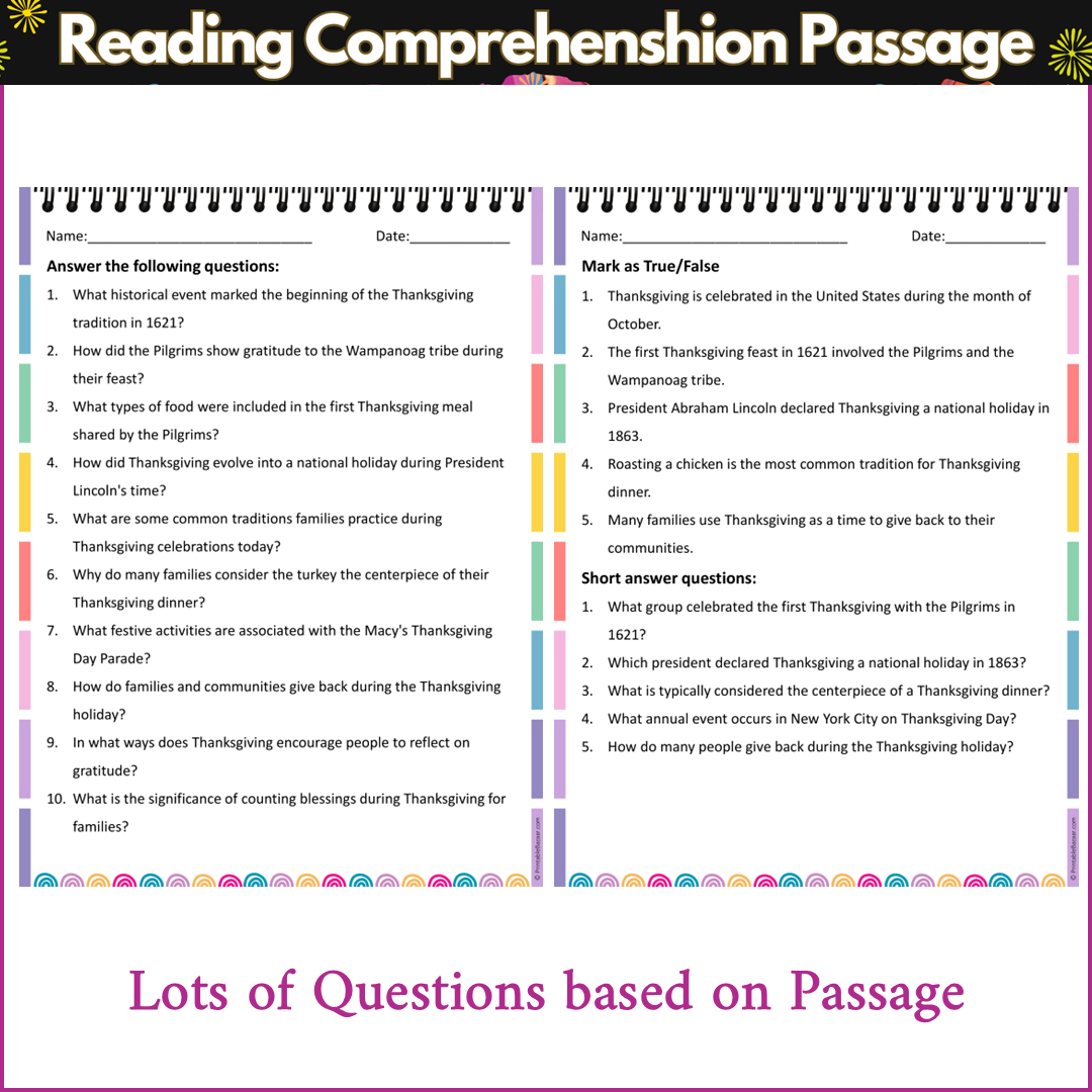 Thanksgiving | Reading Comprehension Passage and Questions