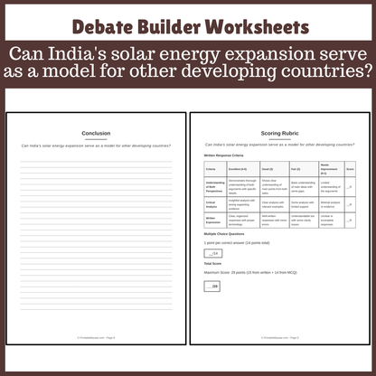 Can India's solar energy expansion serve as a model for other developing countries? | Favour and Against Worksheet Printable Activity