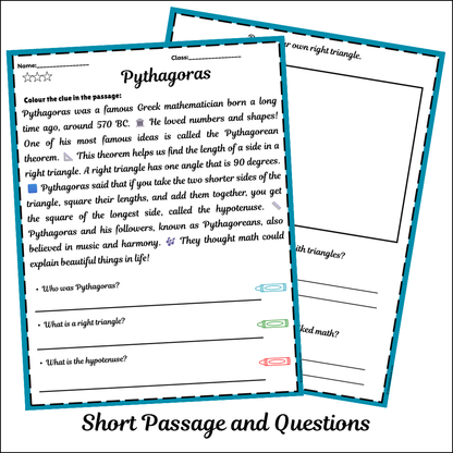 Pythagoras | Short Reading Comprehension Creative Worksheet