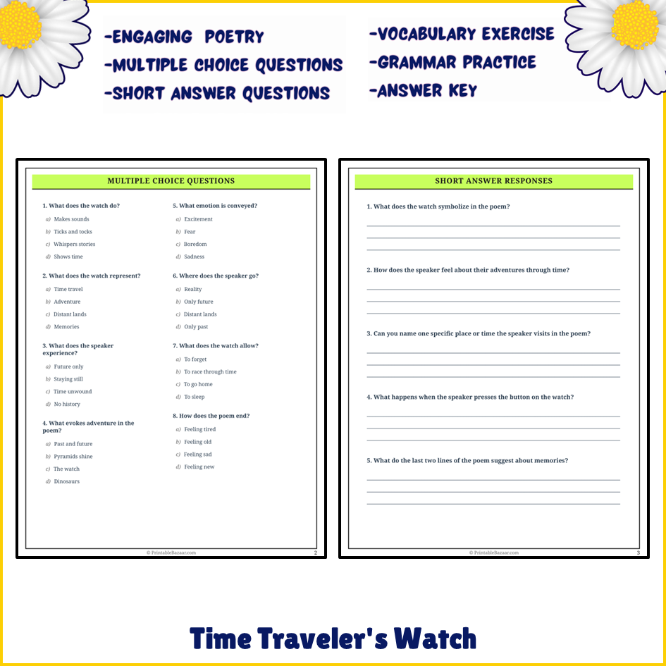 Time Traveler's Watch | Poem Grammar Worksheet Printable Activity