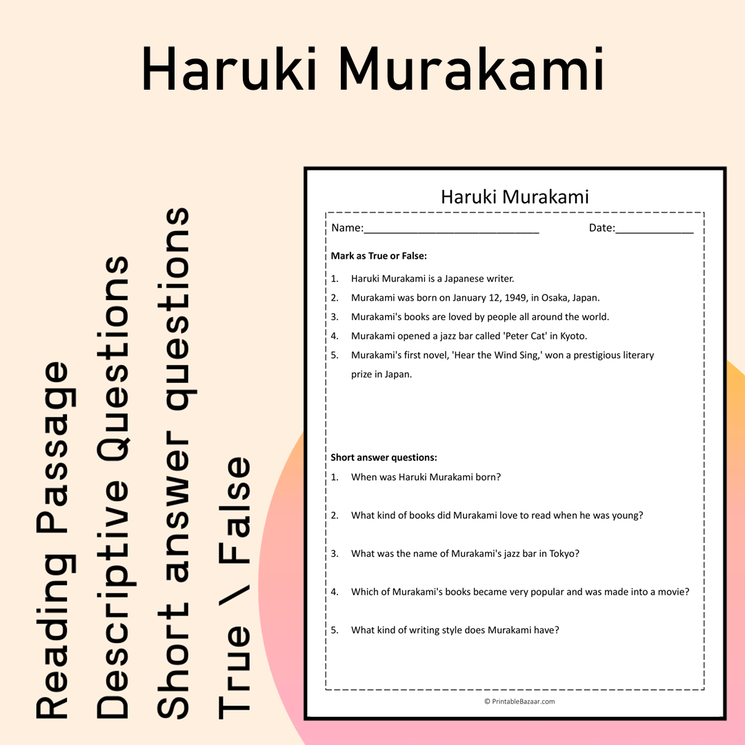 Haruki Murakami | Reading Comprehension Passage Printable Activity