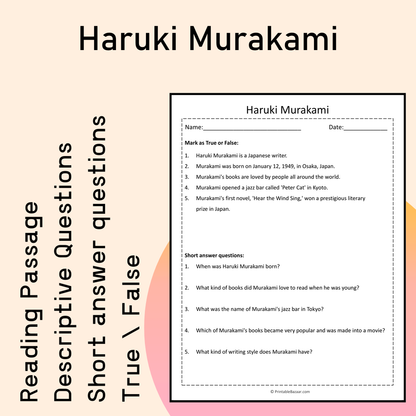 Haruki Murakami | Reading Comprehension Passage Printable Activity