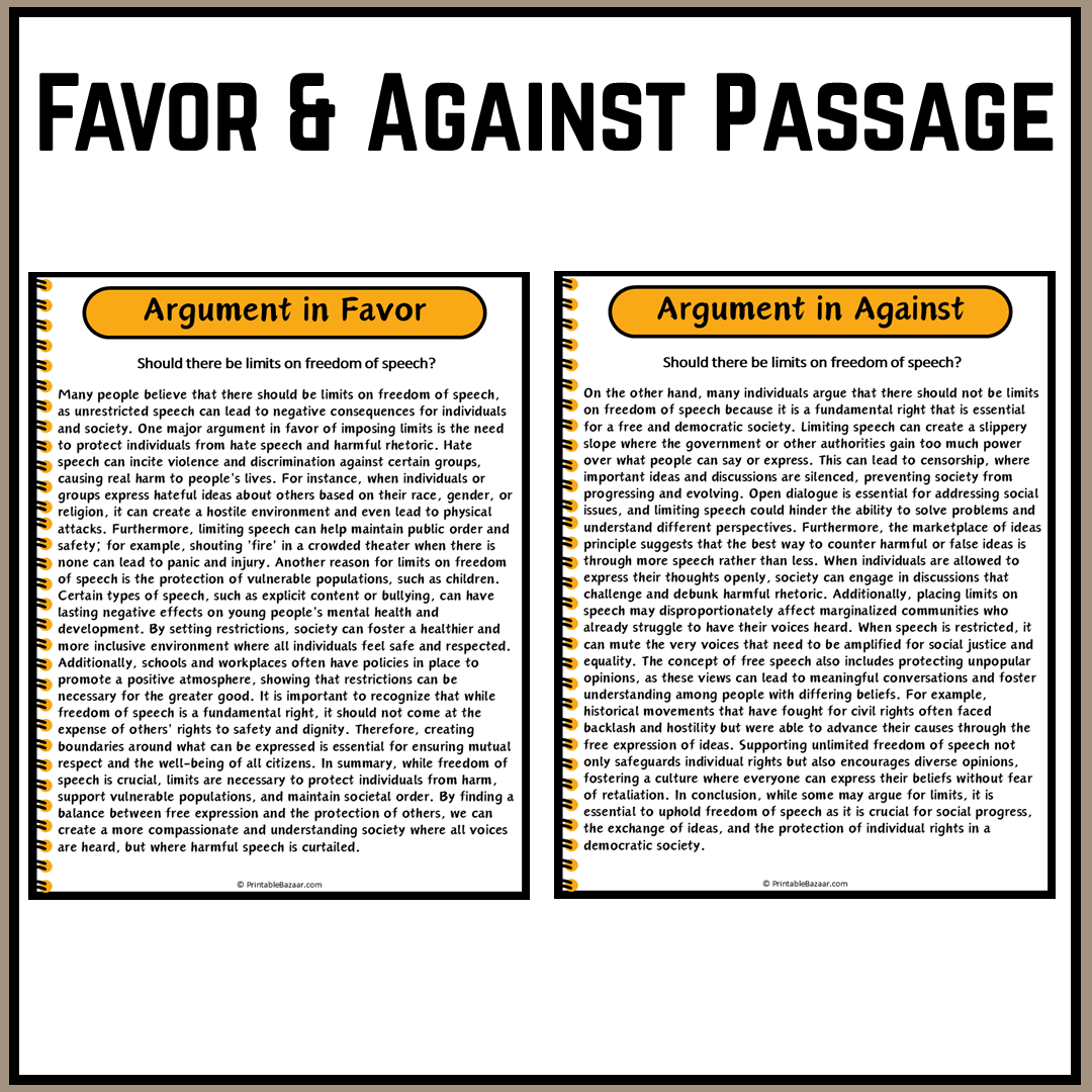 Should there be limits on freedom of speech? | Debate Case Study Worksheet
