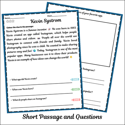 Kevin Systrom | Short Reading Comprehension Creative Worksheet