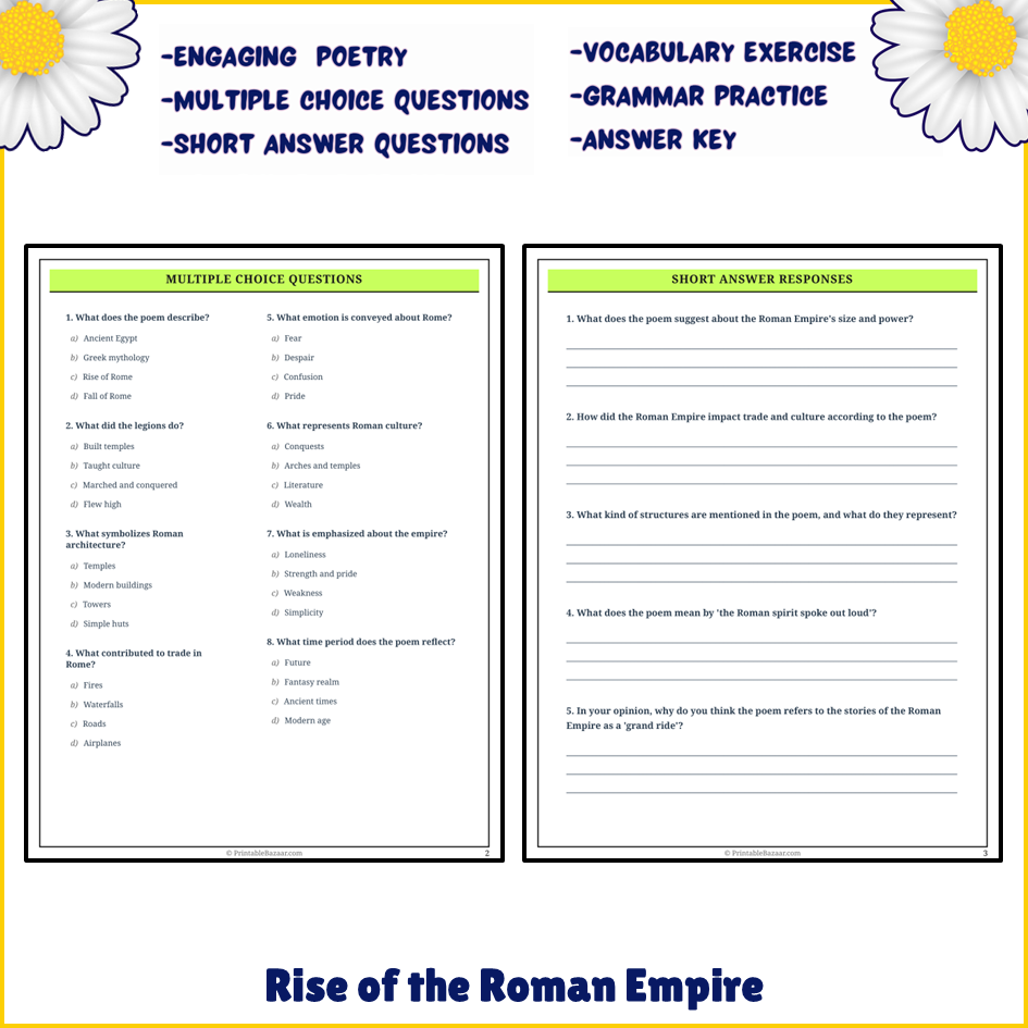 Rise of the Roman Empire | Poem Grammar Worksheet Printable Activity