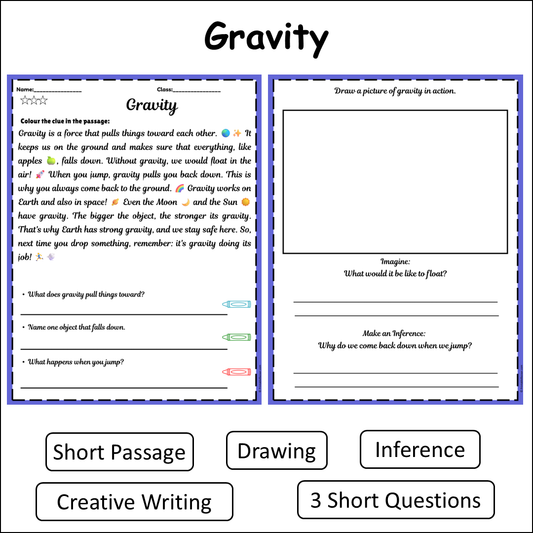 Gravity | Short Reading Comprehension Creative Worksheet
