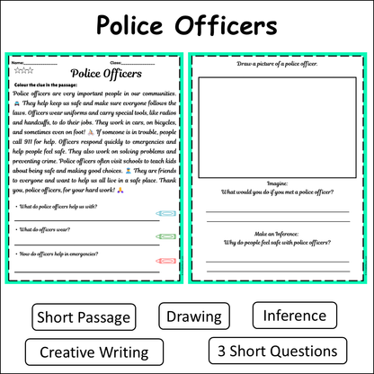 Police Officers | Short Reading Comprehension Creative Worksheet