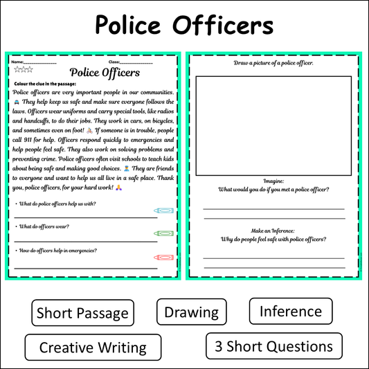 Police Officers | Short Reading Comprehension Creative Worksheet