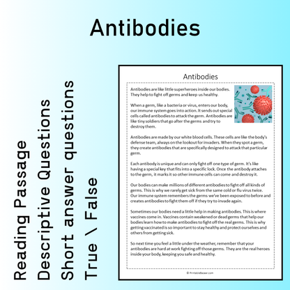 Antibodies | Reading Comprehension Passage Printable Worksheet
