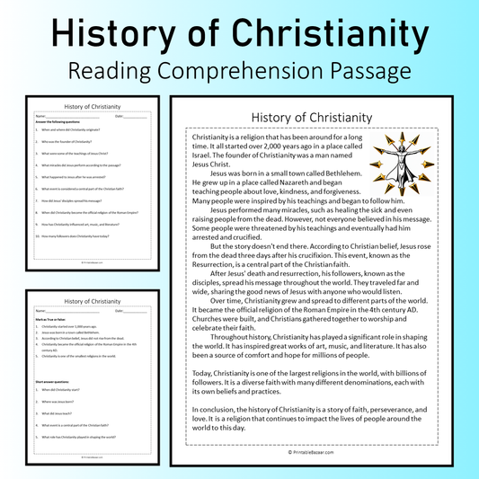 History of Christianity | Reading Comprehension Passage Printable Worksheet