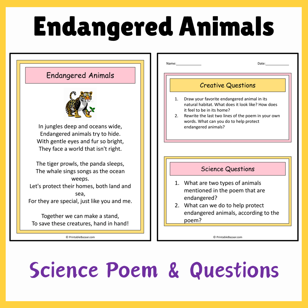 Endangered Animals | Science Poem Reading Comprehension Activity